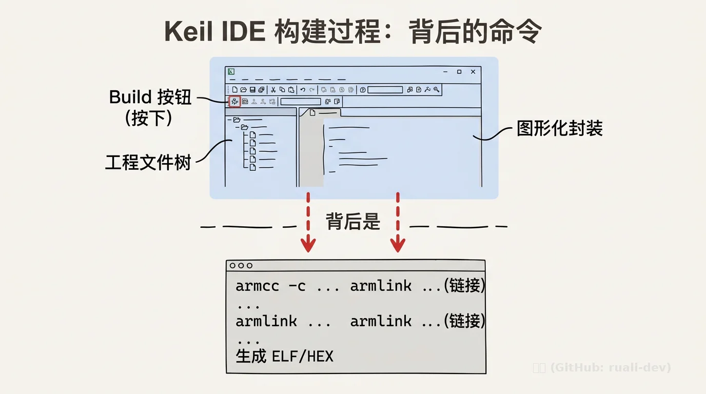 Keil IDE 构建过程：背后是 armcc + armlink 命令